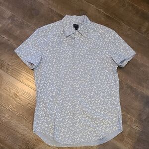 J. Crew Light Blue and White Floral Poplin Short Sleeve Shirt